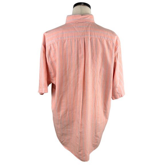 Tommy Hilfiger Mens XL Button-Down Shirt Peach Striped Short Sleeve 100% Cotton - Picture 3 of 11